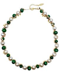 Farra - Malachite With Freshwater Pearls Statement Necklace - Lyst