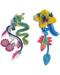 Nana Watanabe - Garden Snake Floral Embroidered Earrings - Lyst