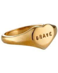 Posh Totty Designs - Yellow Gold Plated 'brave' Handstamped Heart Signet Ring - Lyst