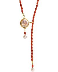 Ebru Jewelry - Coral Vitality Pearl Lariat Necklace - Lyst