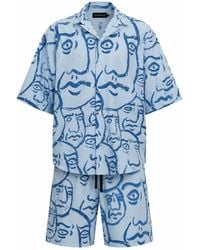mysimplicated - Short Sleeve Shirt And Bermuda Set With Faces Design - Lyst