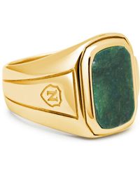 Nialaya - Oblong Gold Plated Signet Ring With Green Jade - Lyst