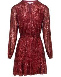Urban Touch - Sequin Skater Dress With Long Sleeve Burgundy - Lyst