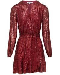 Urban Touch - Sequin Skater Dress With Long Sleeve Burgundy - Lyst