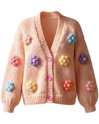 Ana Chic - Neutrals Puff Flower Handmade Knitted Cardigan - Lyst