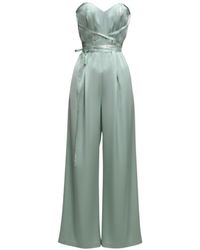Imaatu - Bund Mint- Silk Jumpsuit – Corseted Wide-Leg Silk Pants - Lyst