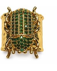 By Ozge - Egyptian Protection Emerald Scarab Plated Adjustable Chunky Ring - Lyst