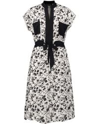 Smart and Joy - Bi-Material Dress With Monochrome Floral Print And Drawstring Belt - Lyst