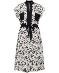 Smart and Joy - Bi-material Dress With Monochrome Floral Print And Drawstring Belt - Lyst