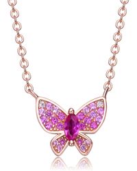 Genevive Jewelry - Rachel Glauber Rose Gold Plated With Ruby & Cubic Zirconia Pave Butterfly Pendant Layering Kids Necklace - Lyst