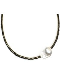 Rachel Nathan - Neutrals Mini Beaded: Pyrite & Baroque Pearl Necklace - Lyst
