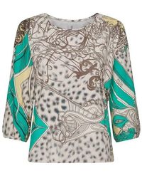 Conquista - Print Top With Bishop Sleeves - Lyst