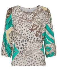 Conquista - Print Top With Bishop Sleeves - Lyst