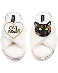 Laines London - Neutrals Laines Neutral Boucle Slippers With Tortoise Shell Cat & Cat Mum/Mom Brooches - Lyst