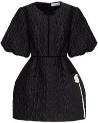 Georgette - Textured Mini Dress With Puff Sleeves - Lyst
