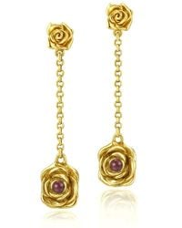Unaloe - Plated Rose Drop Earrings With Ruby Stone – Jewelry For - Lyst
