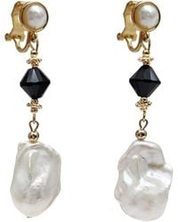 Farra - Baroque Pearls With Obsidian Clip-On Earrings - Lyst