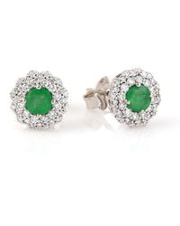 Artisan - Natural Emerald Pave Diamond Stud Earrings 14k White Gold Jewelry - Lyst
