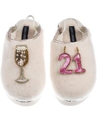 Laines London - Neutrals Flatform Cloud Closed Toe Slippers With 21St Birthday & Champagne Glass Brooches - Lyst