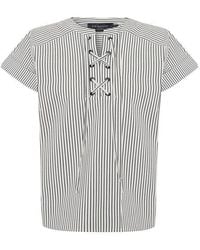 Exquise - Relaxed Striped Eyelet Lace-Up Blouse - Lyst