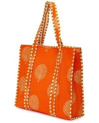 At Last - Cotton Tote Bag In Tangerine & Gold - Lyst