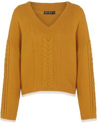 Cara & The Sky - Emma Cable V Neck Jumper Mustard - Lyst