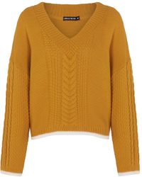 Cara & The Sky - Emma Cable V Neck Jumper Mustard - Lyst