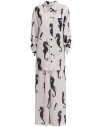 Julia Allert - Seahorse Print Oversized Shirt & Paperbag Palazzo Co-Ord Set – Ivory - Lyst