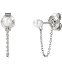 Unaloe - Sterling Pearl Chain Drop Earrings – Contemporary Minimalist Jewelry - Lyst