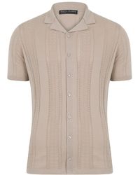 Paul James Knitwear - Neutrals Ultra Fine Cotton Santiago Open Knit Cuban Collar Shirt - Lyst