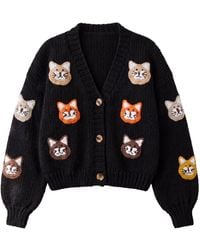 Ana Chic - Cat Motif Handmade Knitted Cardigan - Lyst