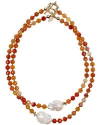 Farra - Agate With Baroque Pearls Double Strands Necklace - Lyst