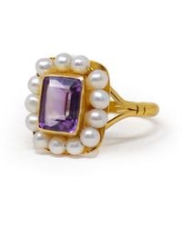 Vintouch Italy - Luccichio Amethyst And Pearl Stacking Ring - Lyst