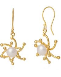Spero London - Pearl Sun Molten Dripping Two Way Sunburst Sterling Drop Earring - Lyst
