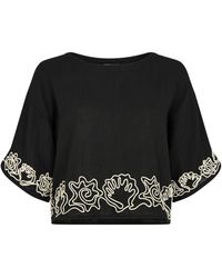 Raffya - Milly Embroidered Split Open Back Blouse - Lyst
