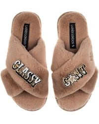 Laines London - Neutrals Classic Laines Slippers With Classy Cunt Brooches - Lyst