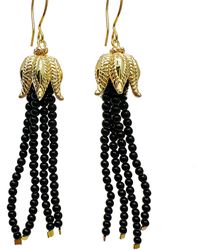 Farra - Obsidian Beaded Tassel Earrings - Lyst