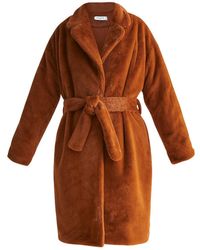 Paisie Oversized Soft Fur Teddy Bear Coat With Self Belt In Brown