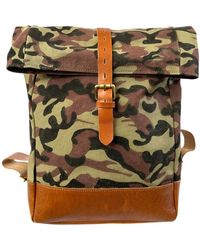 VIDA VIDA - Camo Canvas And Leather Roll Top Backpack - Lyst