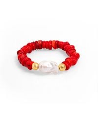 Ebru Jewelry - Coral & Pearl Beaded Bracelet - Lyst