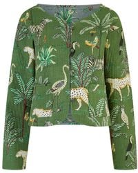 Yumi' - Animal Print Reversible Cotton Cropped Quilted Jacket - Lyst