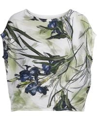 Conquista - Floral Print Short-Sleeve Top With Soft Draped Fit - Lyst