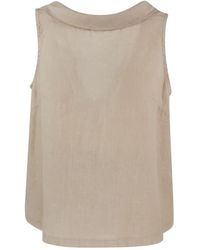 Haris Cotton - Neutrals Boat Neckline Sleeveless Linen Top With Deep V Back - Lyst
