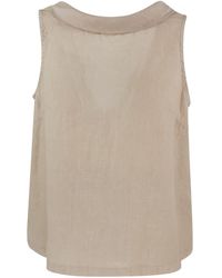 Haris Cotton - Neutrals Boat Neckline Sleeveless Linen Top With Deep V Back - Lyst