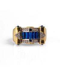Ebru Jewelry - Stylish Sapphire & Diamond Statement Adjustable Ring - Lyst