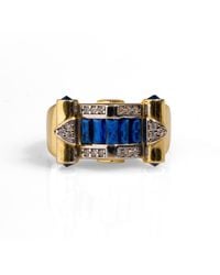 Ebru Jewelry - Stylish Sapphire & Diamond Statement Adjustable Ring - Lyst