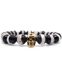 Shar Oke - Black & White Tibetan Agate & Gold Skull Beaded Bracelet - Lyst