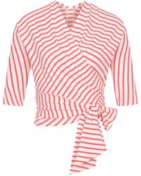 Marianna Déri - Cream Striped Wrap Top - Lyst