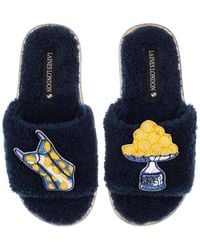 Laines London - Teddy Toweling Slipper Slider With Mediterranean Swim Suit & Lemon Brooches - Lyst