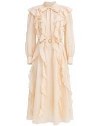 Georgette - Neutrals Soft Peach Ruffle Midi Dress - Lyst